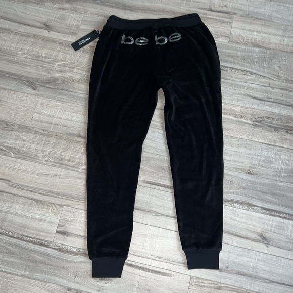 bebe Pants Jumpsuits Bebe Jogger Sweatpant Rhinestone Swarovski Crystal Logo On Bum Black Velvet Y2k Poshmark